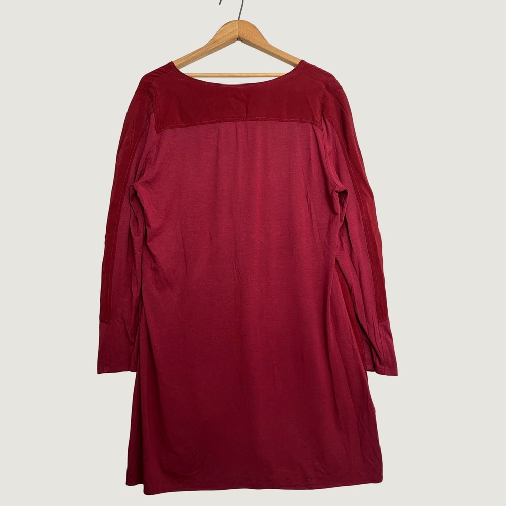 Stella Carakasi Red Asymmetrical Mixed Media Tunic Top Natural Lux Large - Picture 3 of 8